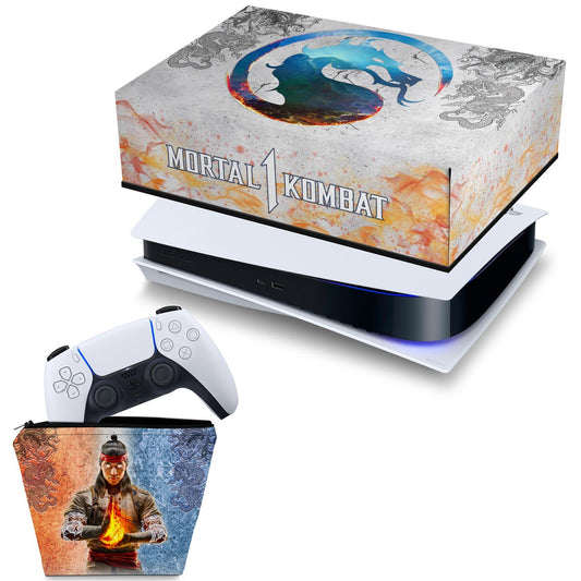 KIT Capa Anti Poeira e Case Controle PS5 Fat Horizontal - Mortal Kombat 1