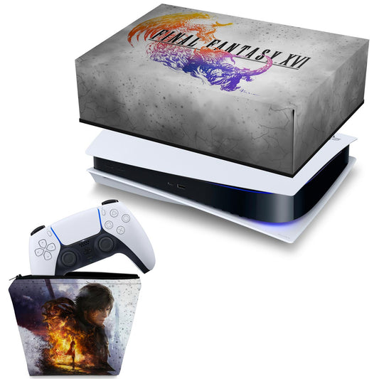 KIT Capa Anti Poeira e Case Controle PS5 Fat Horizontal - Final Fantasy XVI