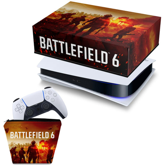 KIT Capa Anti Poeira e Case Controle PS5 Fat Horizontal - Battlefield 6