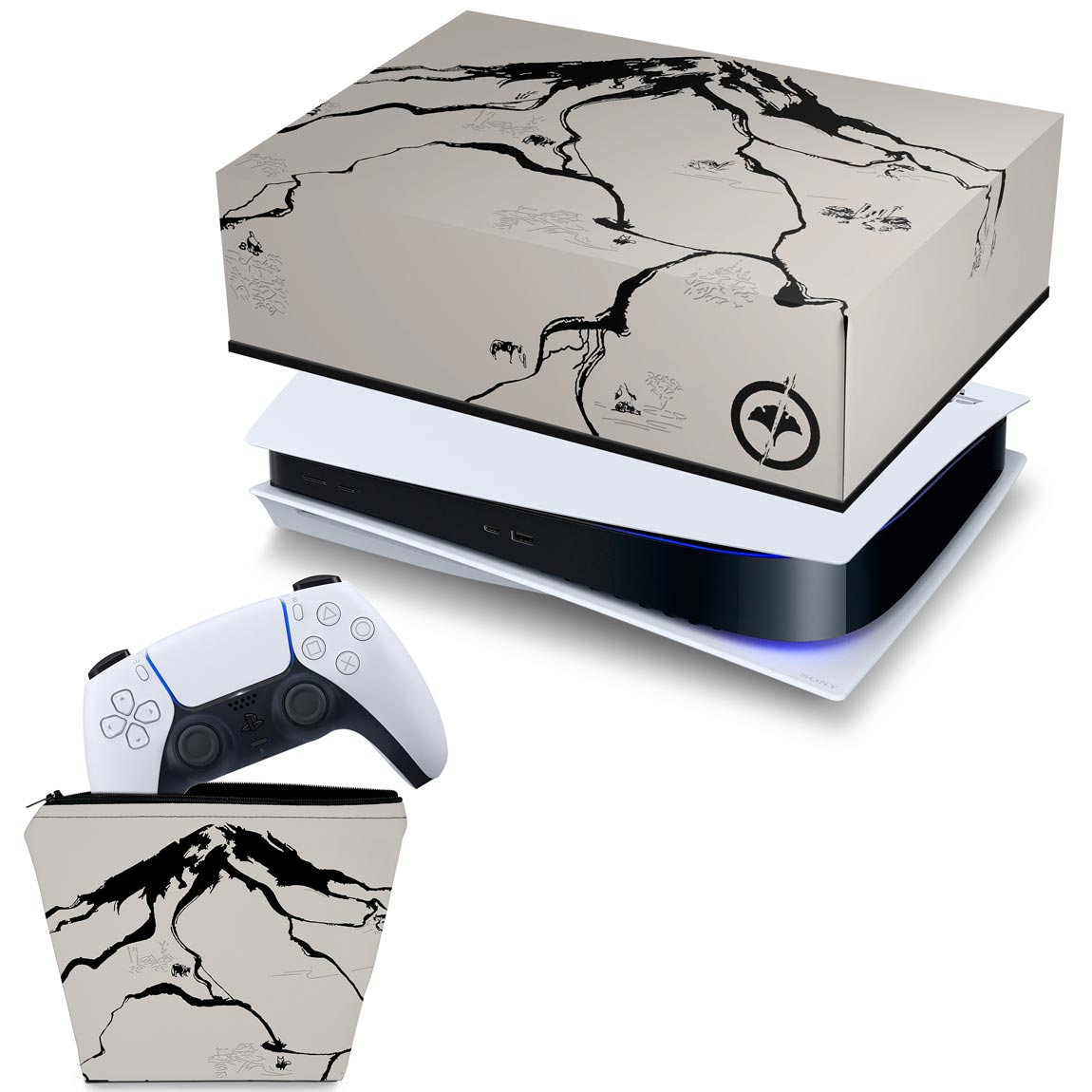 KIT Capa Anti Poeira e Case Controle PS5 Fat Horizontal - Ghost Of Yotei