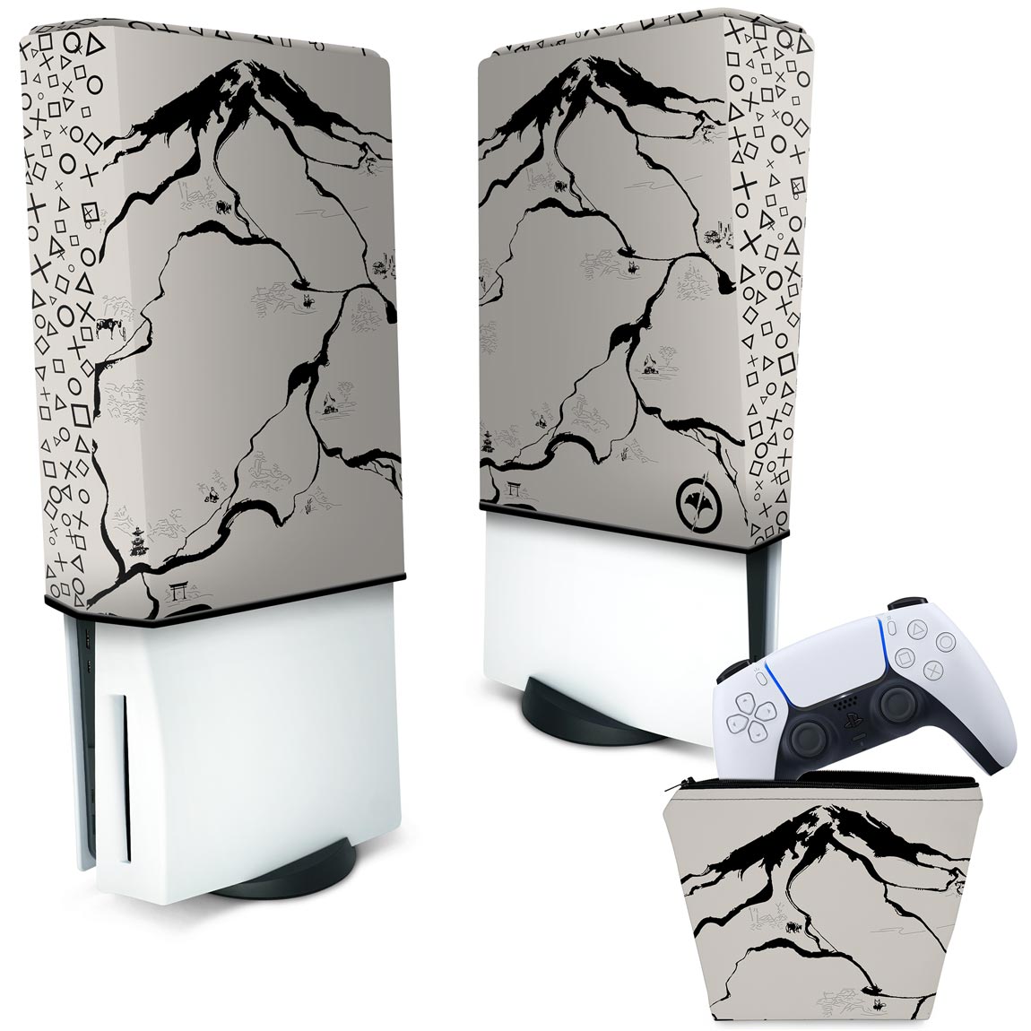 KIT Capa PS5 Fat Vertical e Case Controle - Ghost Of Yotei