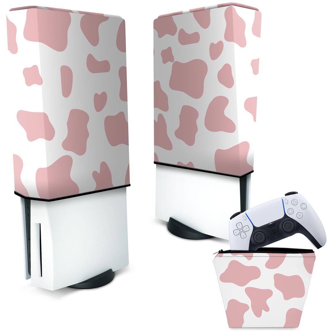 KIT Capa Anti Poeira e Case Controle PS5 Fat Vertical - Vaquinha Rosa