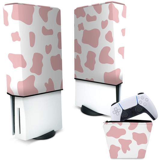 KIT Capa Anti Poeira e Case Controle PS5 Fat Vertical - Vaquinha Rosa