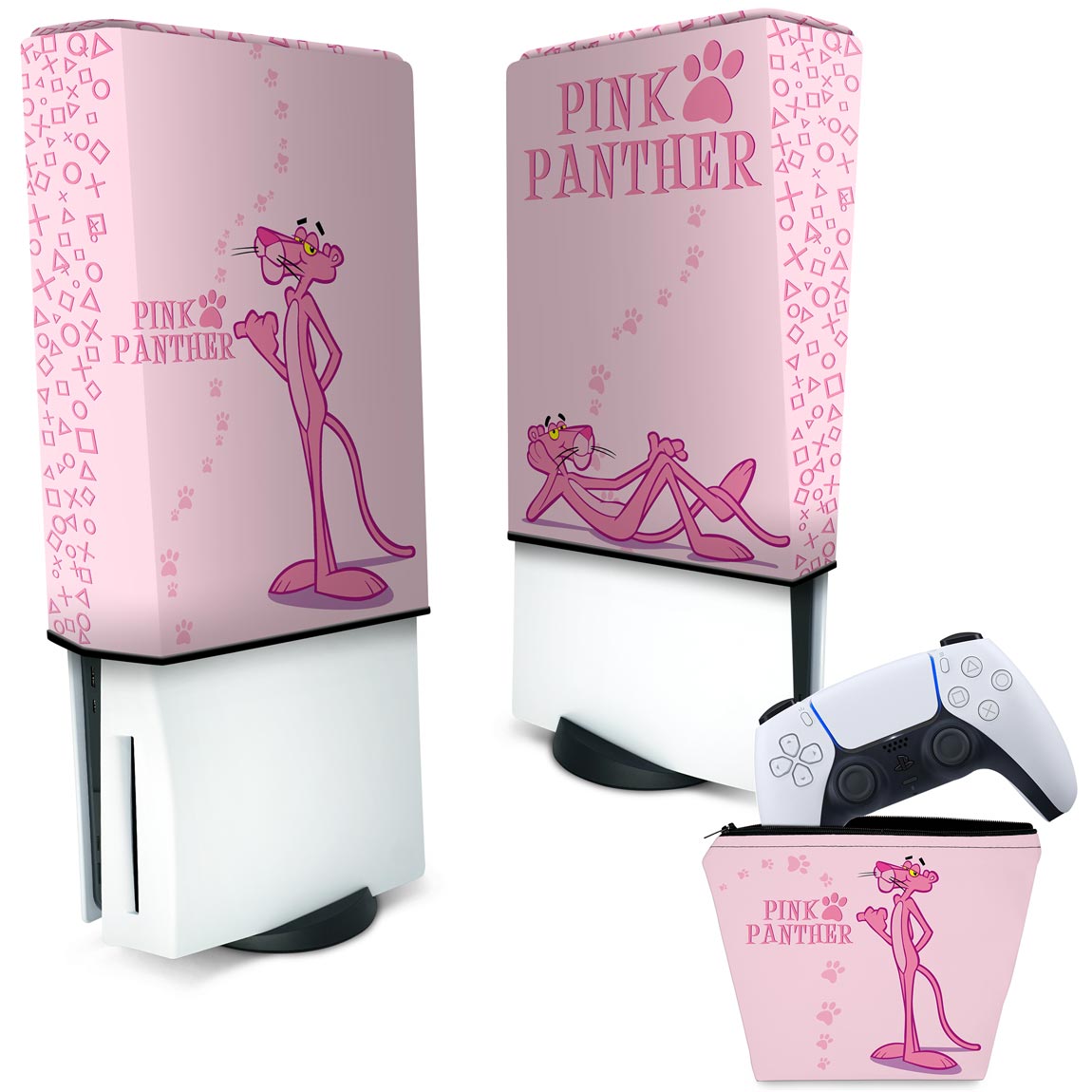 KIT Capa Anti Poeira e Case Controle PS5 Fat Vertical - Pantera Cor de Rosa