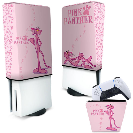 KIT Capa Anti Poeira e Case Controle PS5 Fat Vertical - Pantera Cor de Rosa