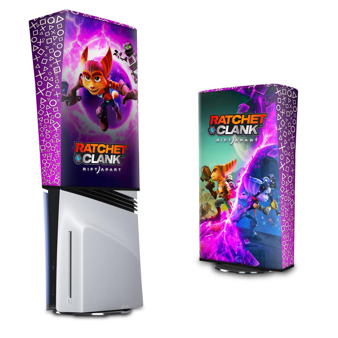 Capa Anti Poeira PS5 Pro Vertical - Ratchet & Clank Rift Apart - Pop Arte Skins