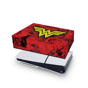 Capa Anti Poeira PS5 Slim Horizontal - Mulher Maravilha Comics - Pop Arte Skins