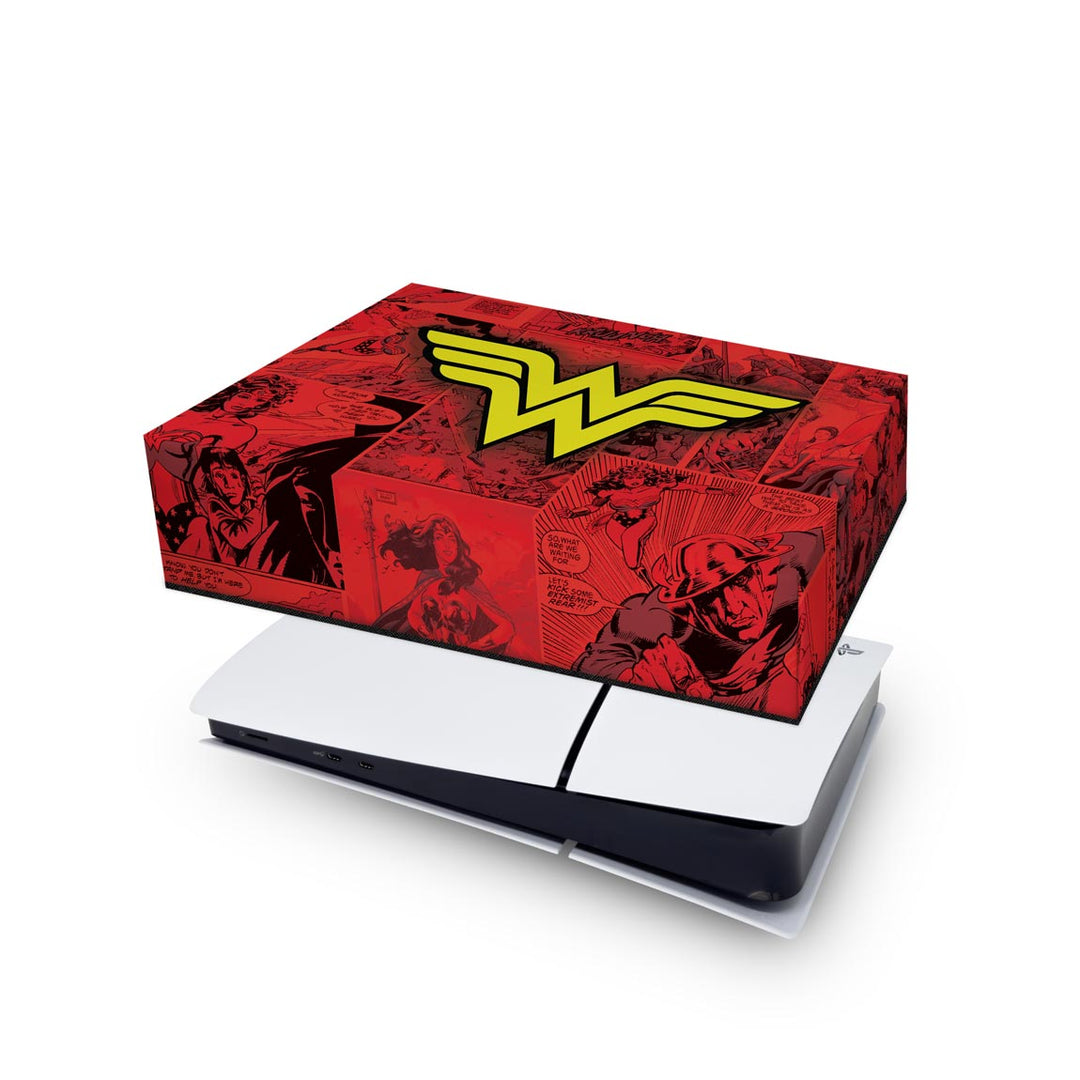 Capa Anti Poeira PS5 Slim Horizontal - Mulher Maravilha Comics - Pop Arte Skins - foto 4