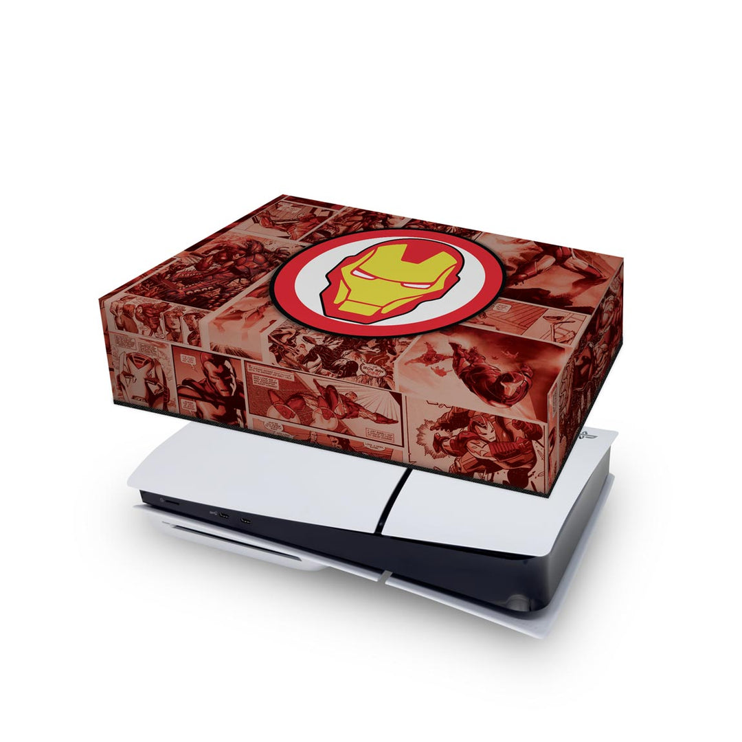 Capa Anti Poeira PS5 Slim Horizontal - Homem De Ferro Comics - Pop Arte Skins