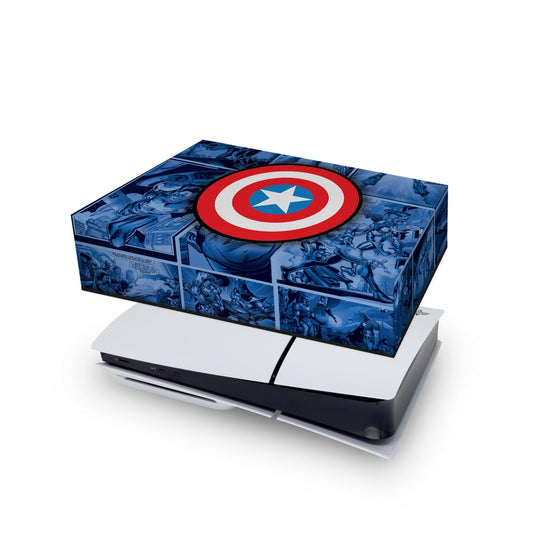 Capa Anti Poeira PS5 Slim Horizontal - Capitão América Comics