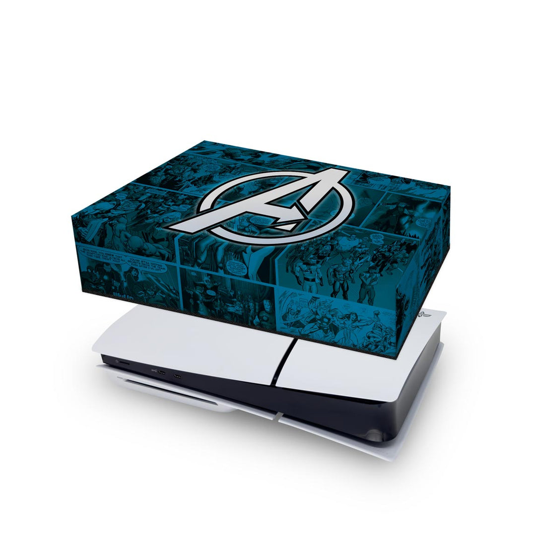 Capa Anti Poeira PS5 Slim Horizontal - Avengers Vingadores Comics - Pop Arte Skins