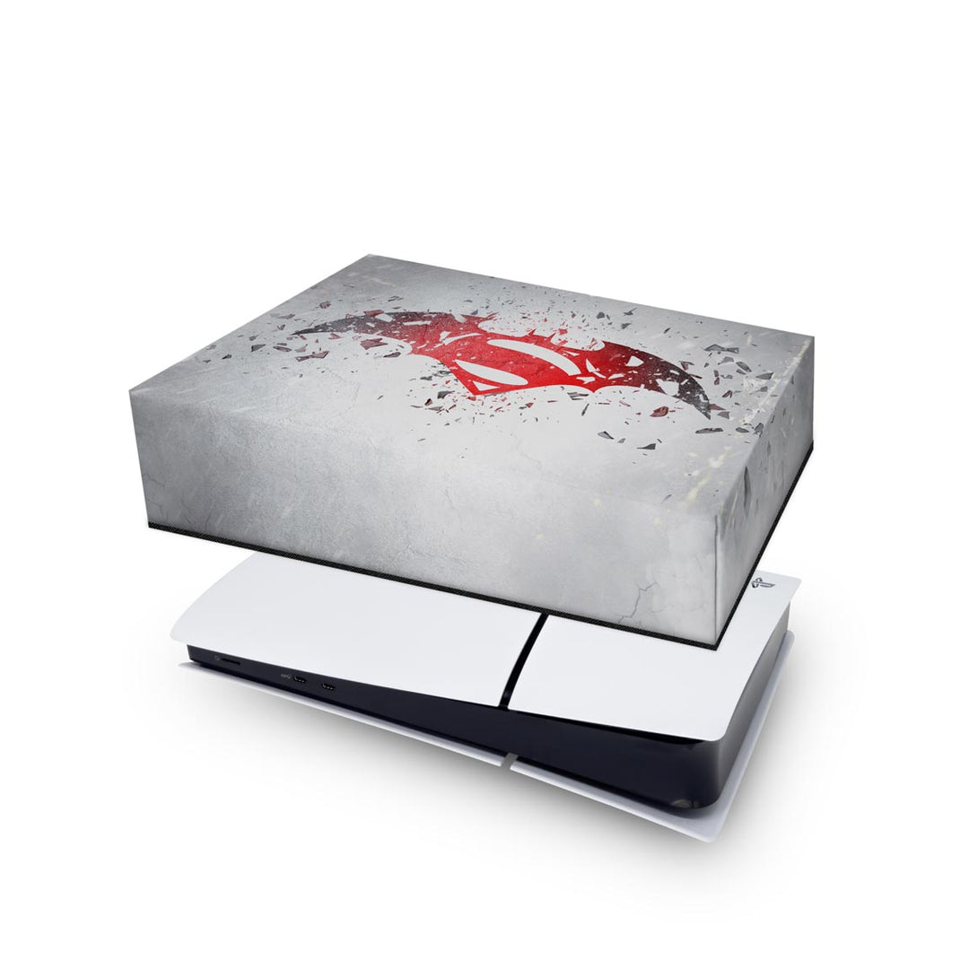 Capa Anti Poeira PS5 Slim Horizontal - Batman Vs Superman Logo - Pop Arte Skins - foto 4
