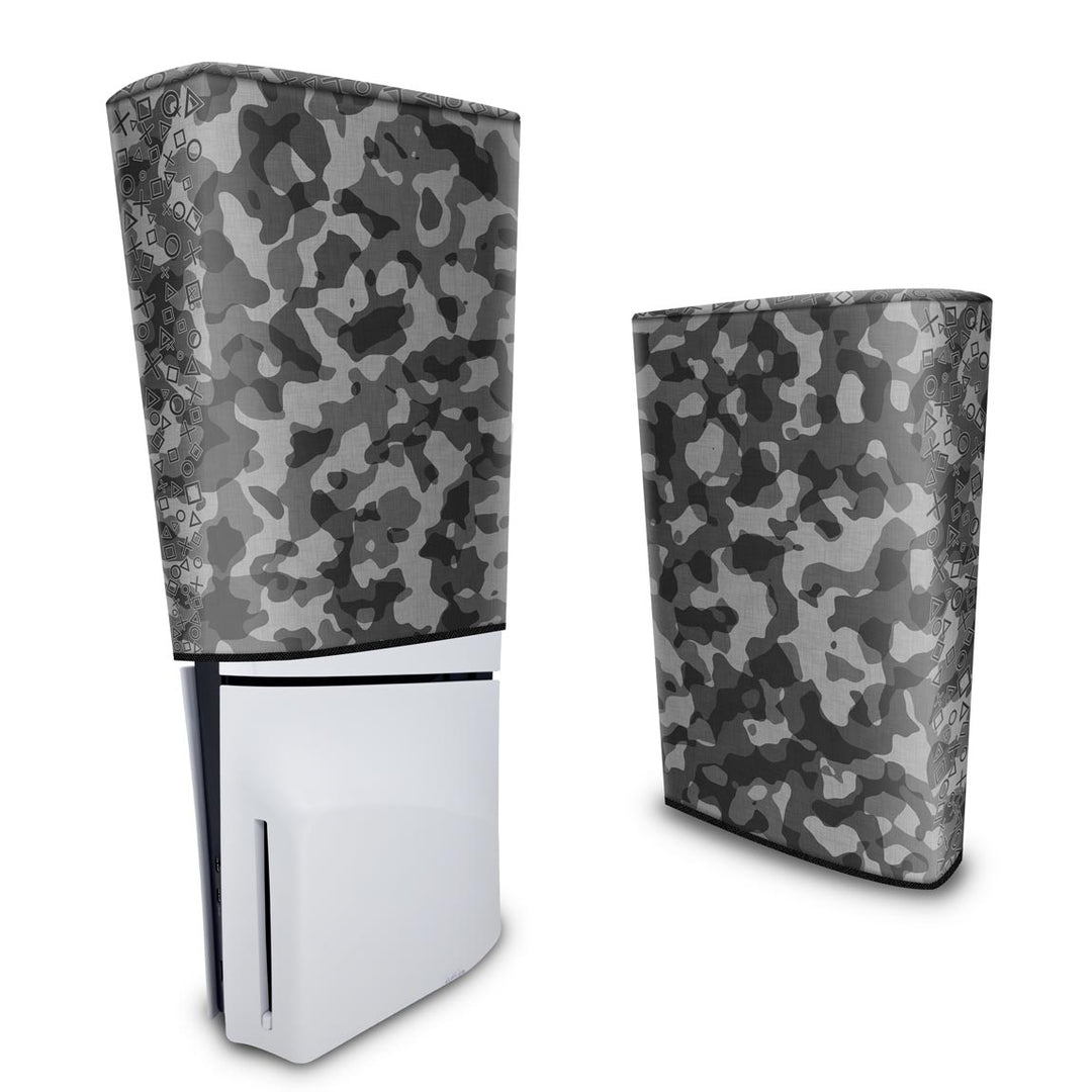 Capa Anti Poeira PS5 Slim Vertical - Camuflado Cinza - Pop Arte Skins