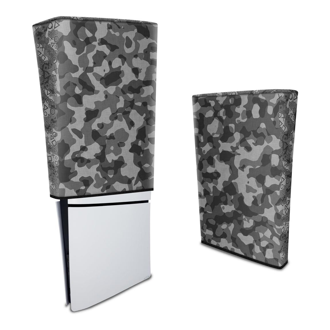 Capa Anti Poeira PS5 Slim Vertical - Camuflado Cinza - Pop Arte Skins - foto 3