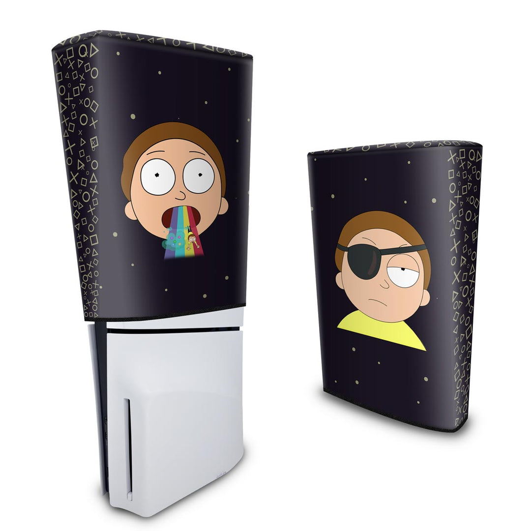Capa Anti Poeira PS5 Slim Vertical - Morty Rick And Morty - Pop Arte Skins