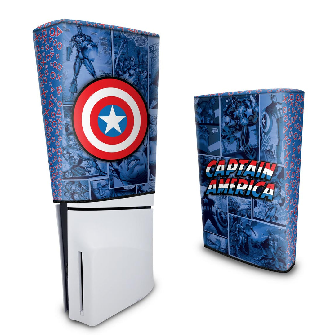 Capa Anti Poeira PS5 Slim Vertical - Capitão América Comics - Pop Arte Skins