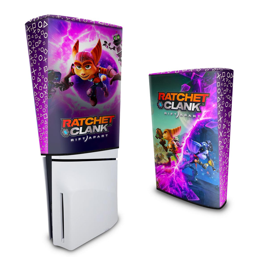 Capa Anti Poeira PS5 Slim Vertical - Ratchet & Clank Rift Apart - Pop Arte Skins