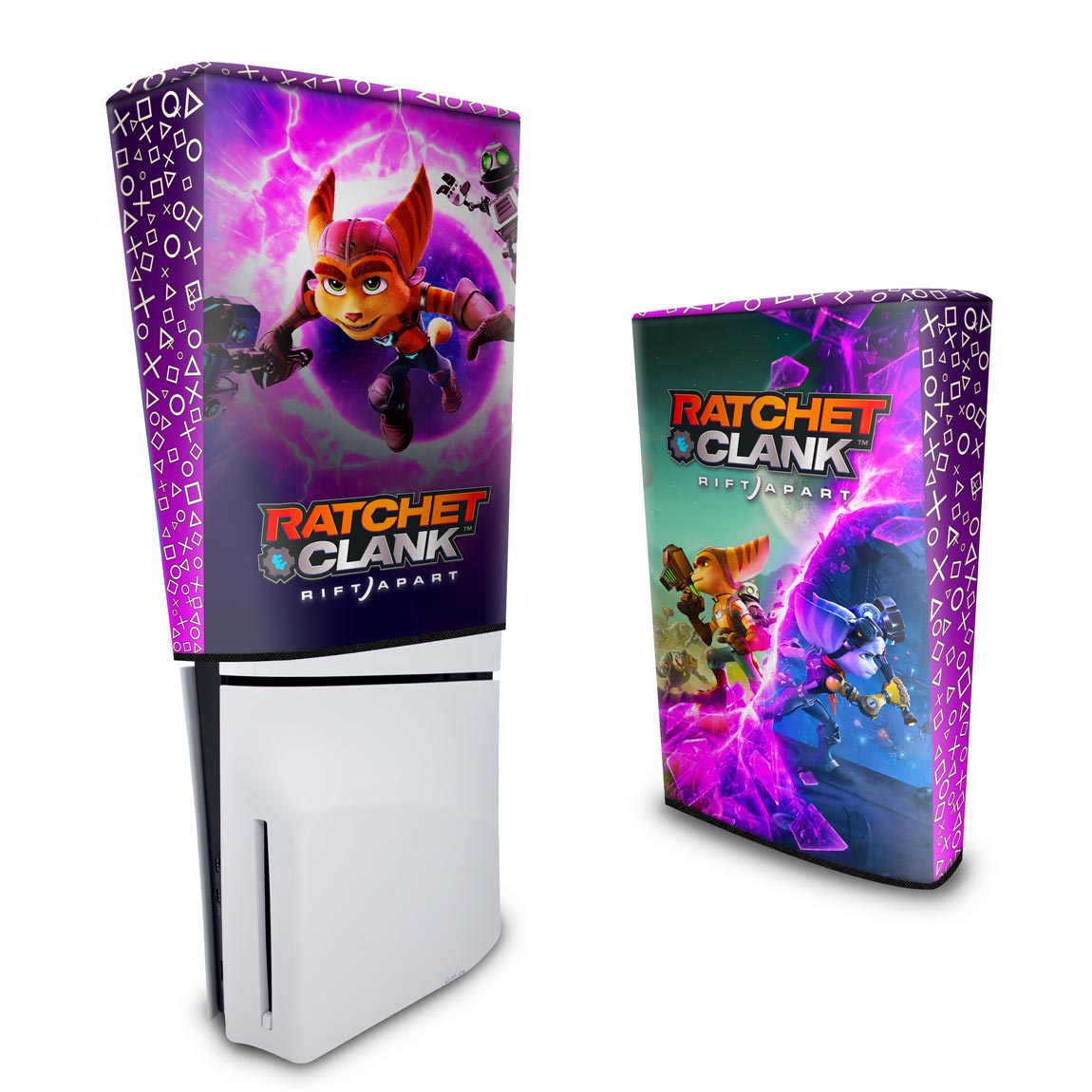 Capa PS5 Slim Anti Poeira Vertical - Ratchet & Clank Rift Apart