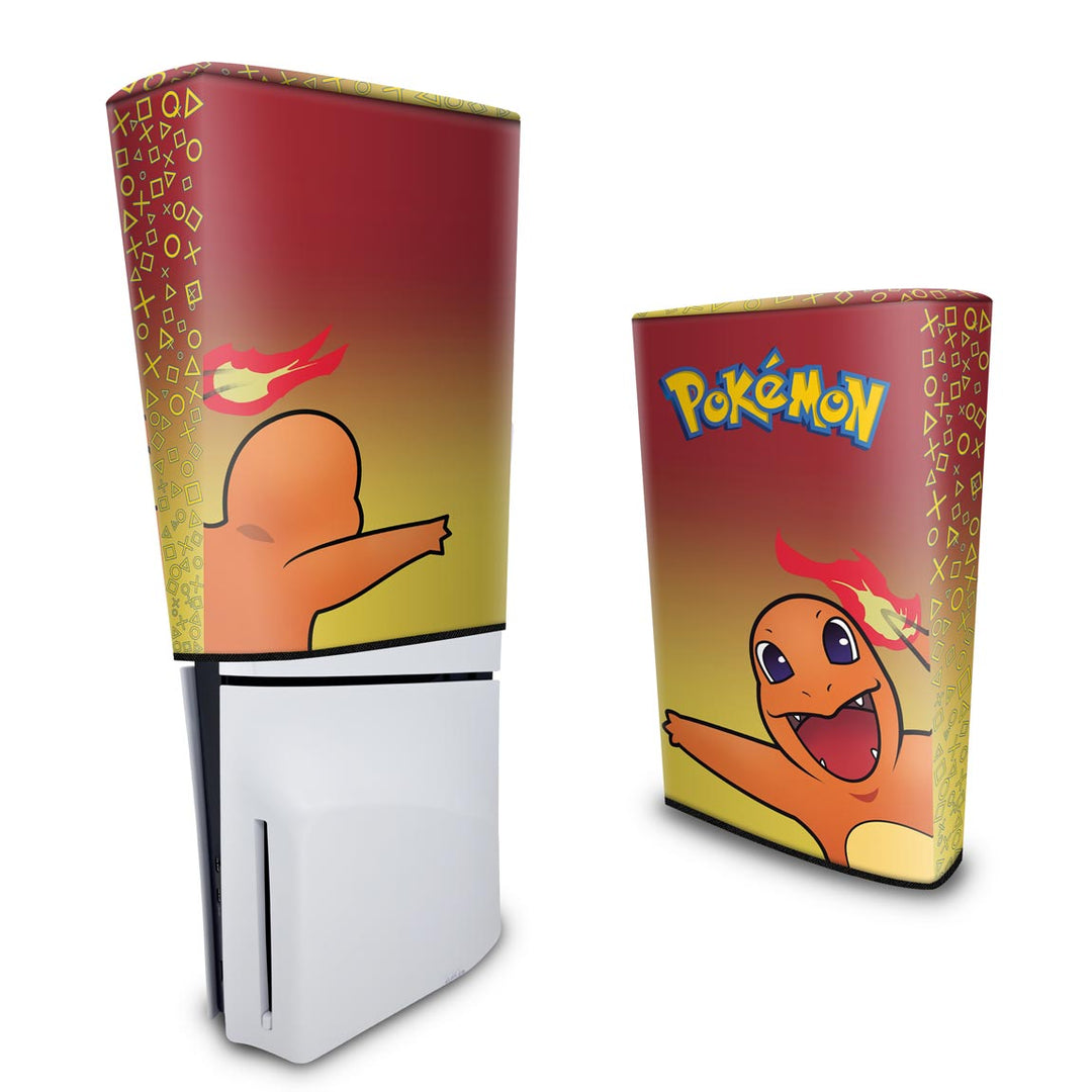 Capa Anti Poeira PS5 Slim Vertical - Pokemon Charmander - Pop Arte Skins