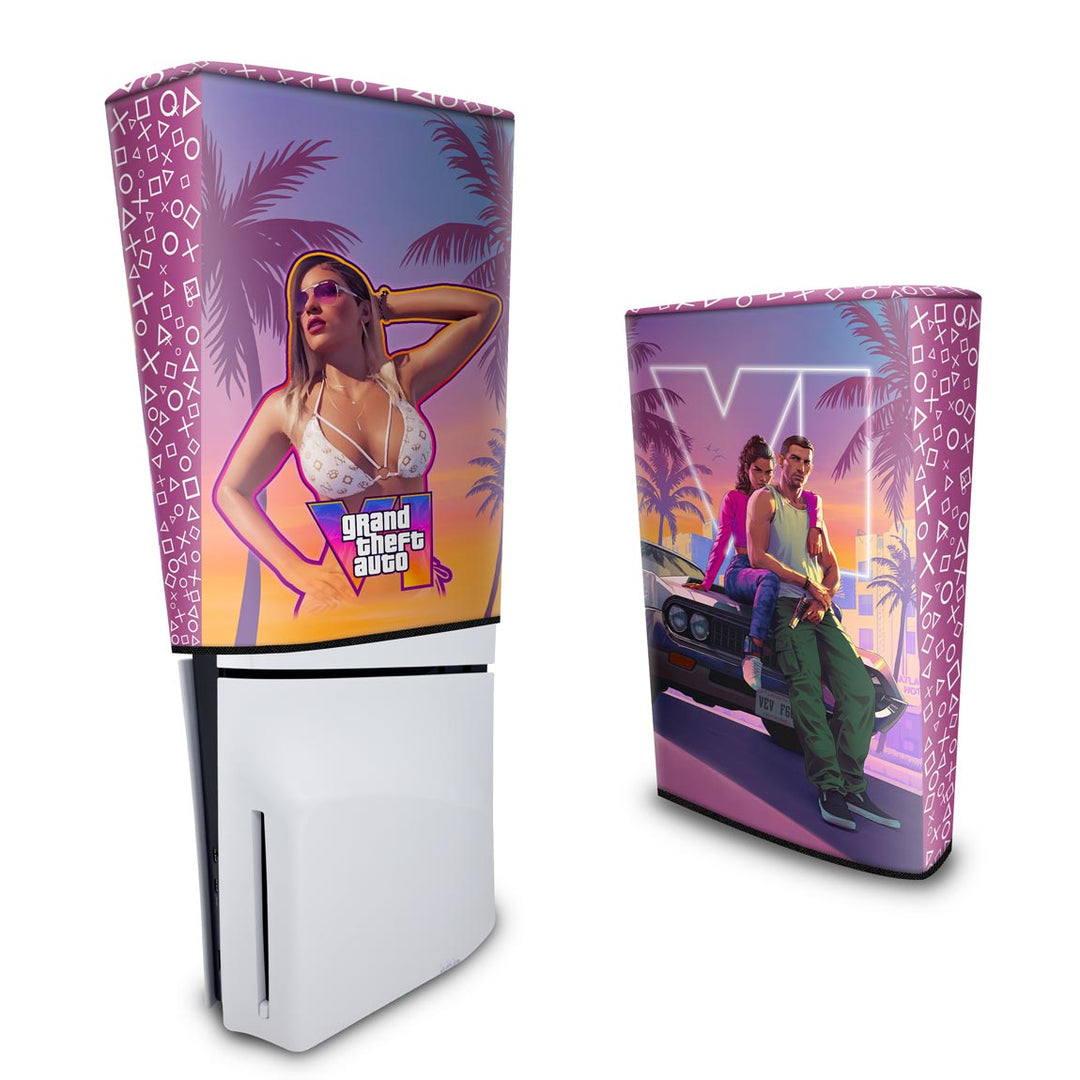 Capa Anti Poeira PS5 Slim Vertical - GTA 6 VI - Pop Arte Skins