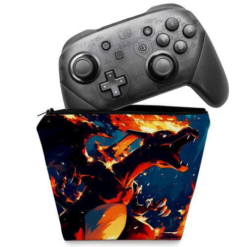 Capa Case Nintendo Switch Pro Controle - Chamas de Charizard