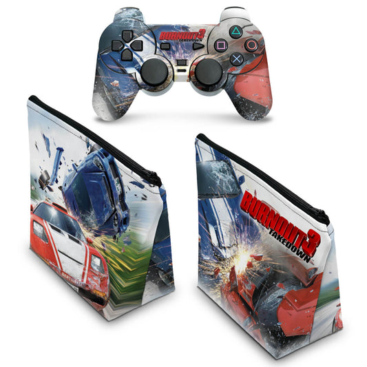 KIT Capa Case e Skin PS2 Controle - Burnout 3