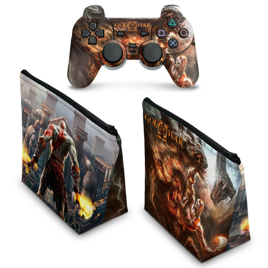 KIT Capa Case e Skin PS2 Controle - God Of War 2 II