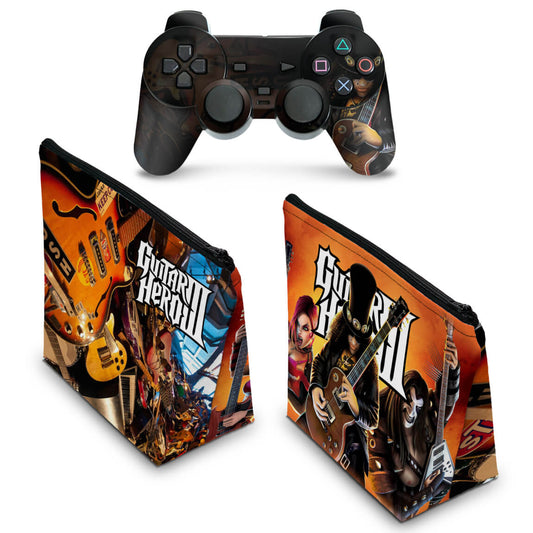 KIT Capa Case e Skin PS2 Controle - Guitar Hero III 3