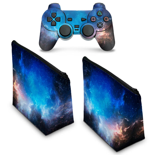 KIT Capa Case e Skin PS2 Controle - Universo Cosmos