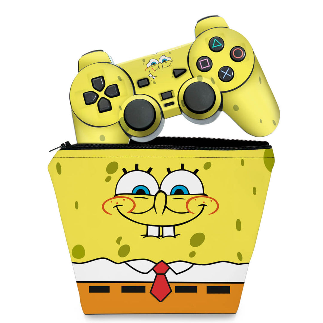 KIT Capa Case e Skin Anti-Rage PS2 Controle - Bob Esponja