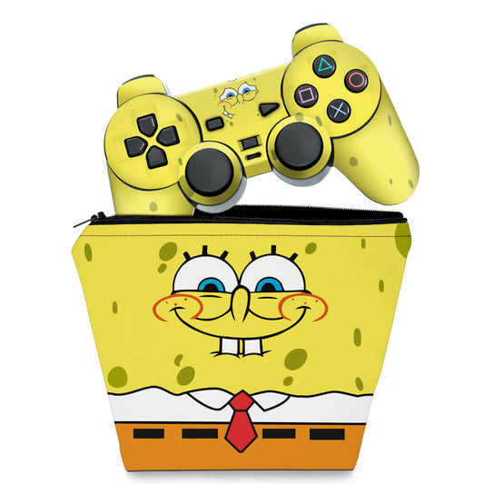 KIT Capa Case e Skin PS2 Controle - Bob Esponja
