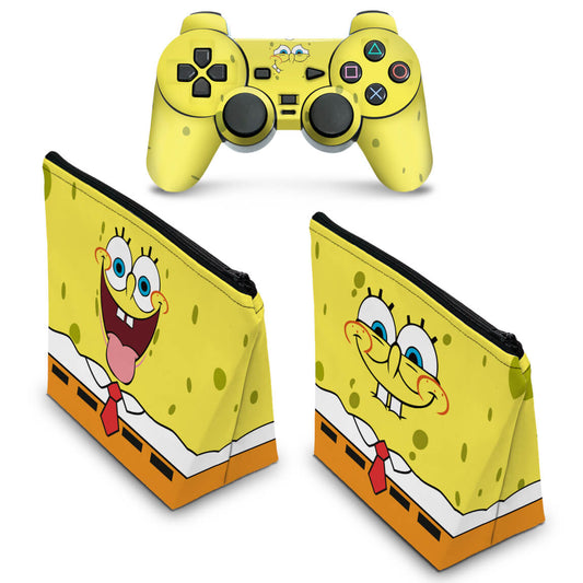 KIT Capa Case e Skin PS2 Controle - Bob Esponja