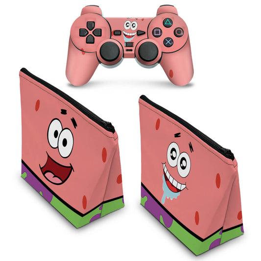 KIT Capa Case e Skin PS2 Controle - Patrick Bob Esponja