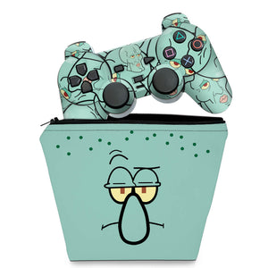KIT Capa Case e Skin Anti-Rage PS2 Controle - Lula Molusco Bob Esponja