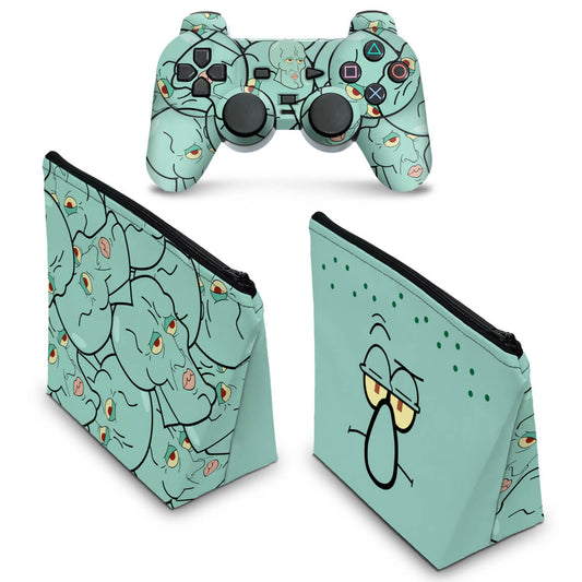 KIT Capa Case e Skin PS2 Controle - Lula Molusco Bob Esponja
