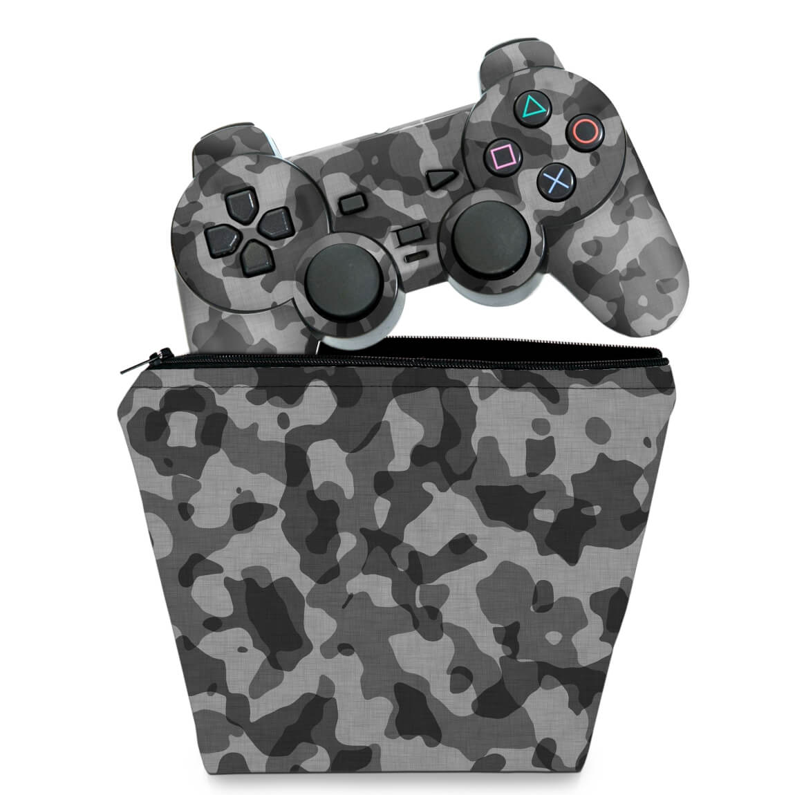 KIT Capa Case e Skin PS2 Controle - Camuflada Cinza