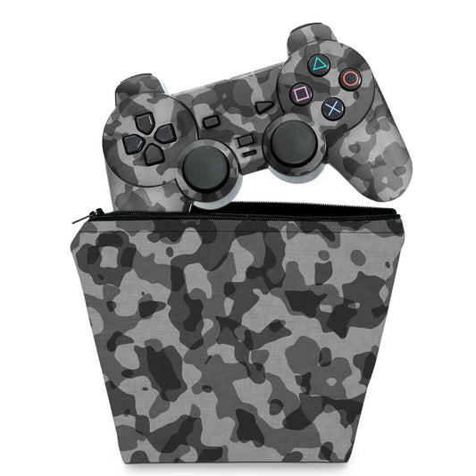 KIT Capa Case e Skin PS2 Controle - Camuflada Cinza