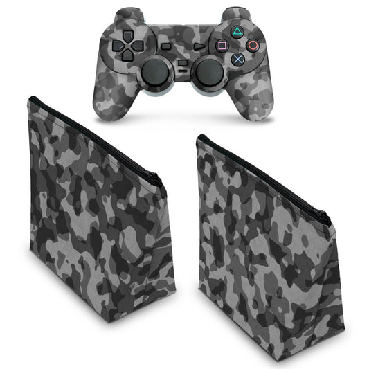 KIT Capa Case e Skin PS2 Controle - Camuflada Cinza