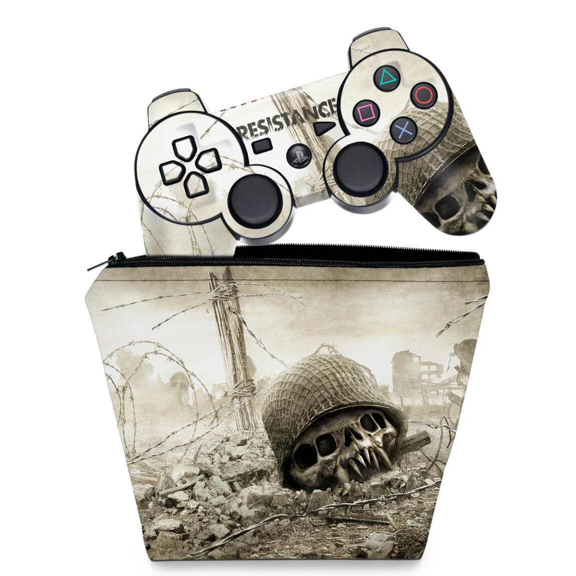 KIT Capa Case e Skin Anti-Rage PS3 Controle - Resistance Fall Of
