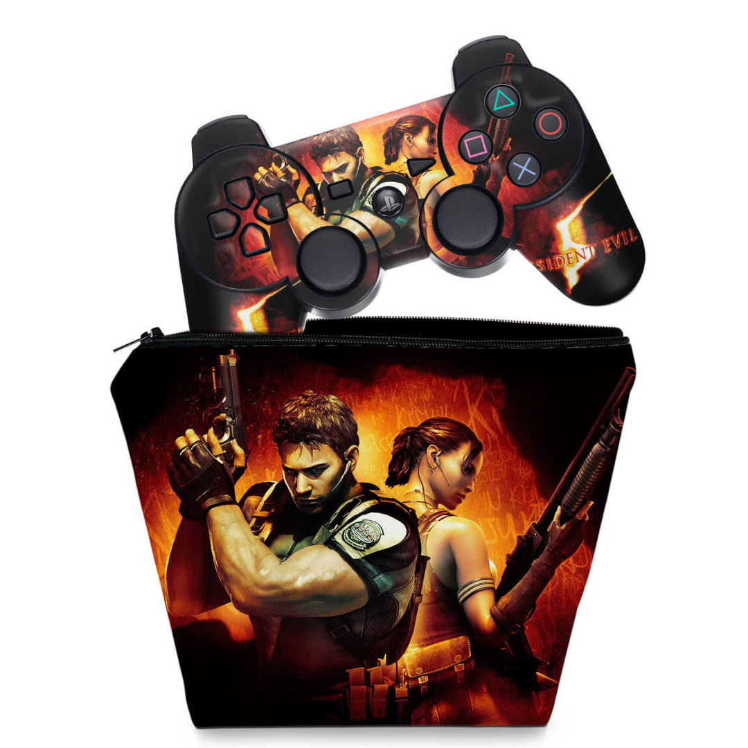 KIT Capa Case e Skin Anti-Rage PS3 Controle - Resident Evil 5 - Pop Arte Skins
