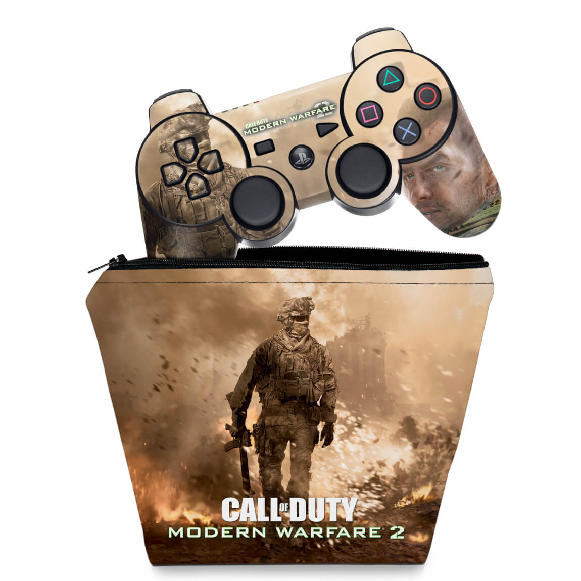 KIT Capa Case e Skin Anti-Rage PS3 Controle - Modern Warfare 2