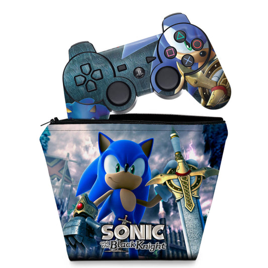 KIT Capa Case e Skin Anti-Rage PS3 Controle - Sonic Black Knight