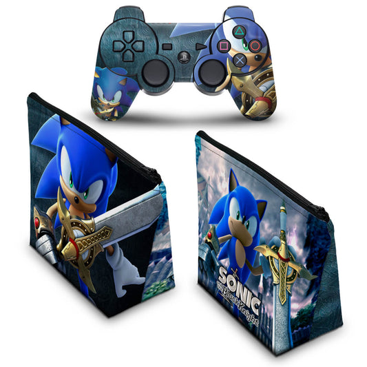 KIT Capa Case e Skin Anti-Rage PS3 Controle - Sonic Black Knight