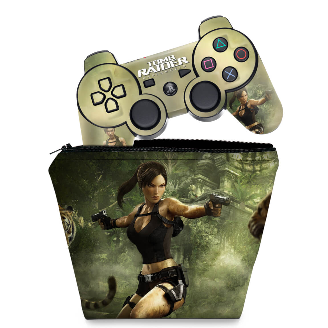KIT Capa Case e Skin Anti-Rage PS3 Controle - Tomb Raider