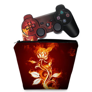 KIT Capa Case e Skin Anti-Rage PS3 Controle - Fire Flower - Pop Arte Skins