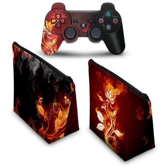 KIT Capa Case e Skin Anti-Rage PS3 Controle - Fire Flower