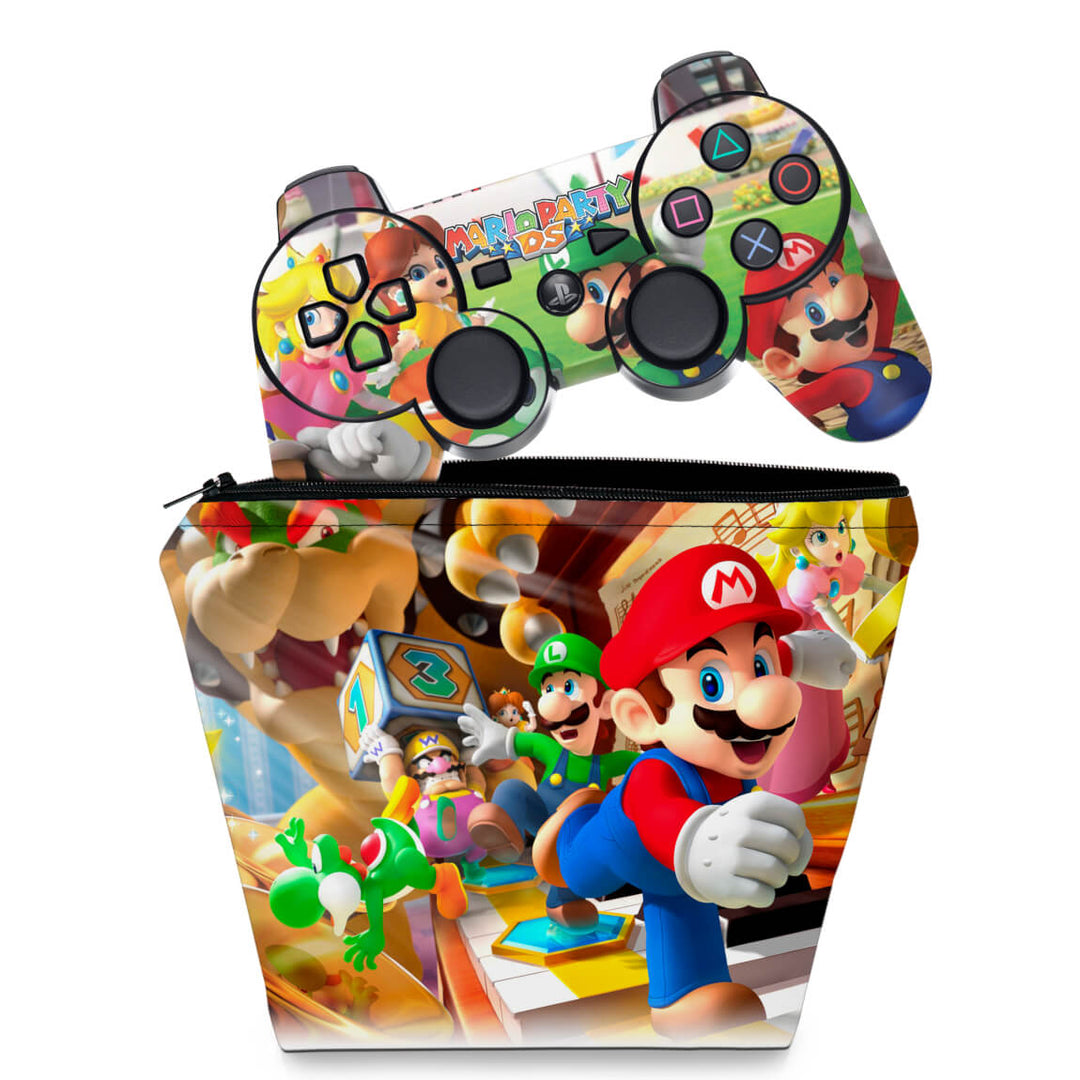 KIT Capa Case e Skin Anti-Rage PS3 Controle - Mario Party - Pop Arte Skins