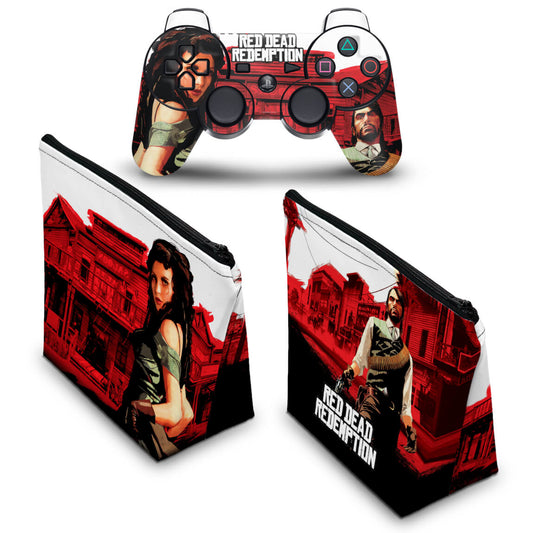 KIT Capa Case e Skin Anti-Rage PS3 Controle - Red Dead Redemption