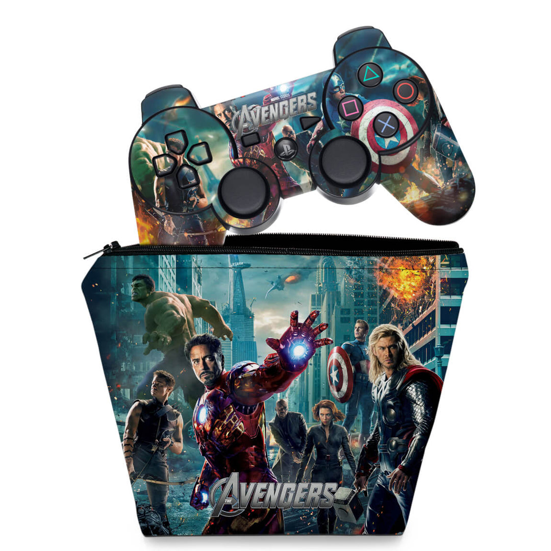 KIT Capa Case e Skin Anti-Rage PS3 Controle - Avengers Vingadores - Pop Arte Skins
