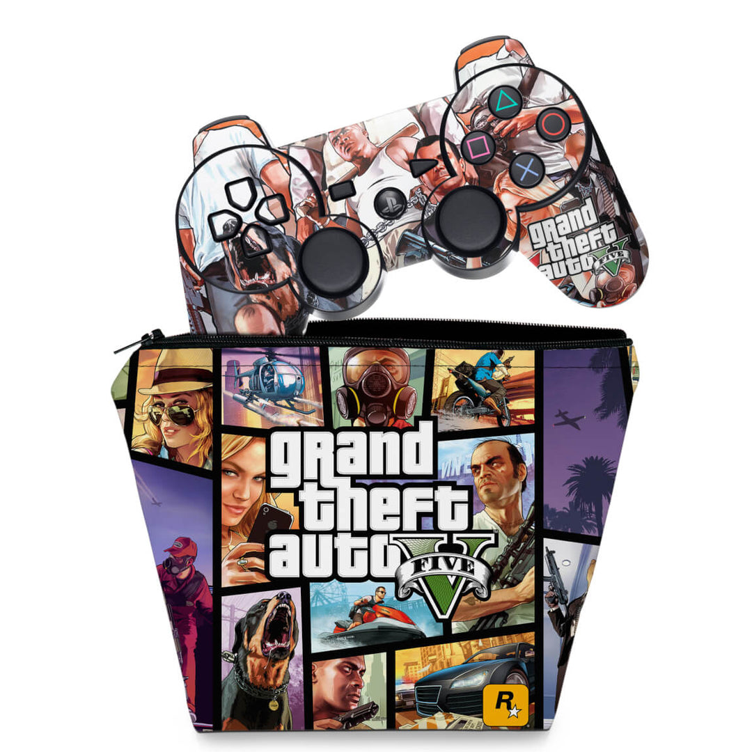 KIT Capa Case e Skin Anti-Rage PS3 Controle - Gta V 5 - Pop Arte Skins